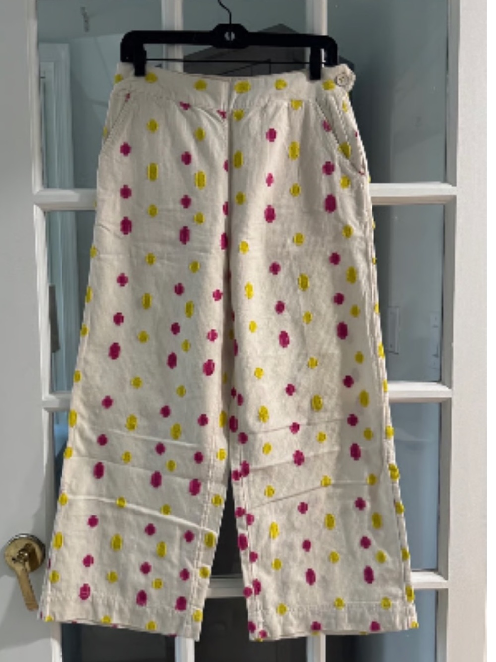 Anthropology embroidered wide leg pants cute pattern cotton pocket boho